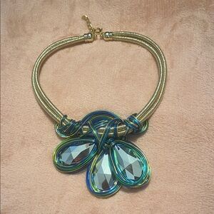 Elegant Gold and Blue Statement Necklace